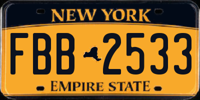 NY license plate FBB2533