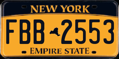 NY license plate FBB2553