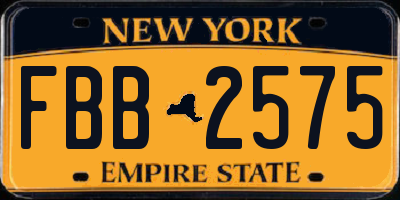 NY license plate FBB2575