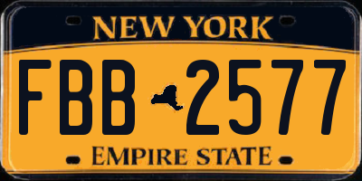 NY license plate FBB2577