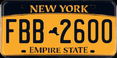 NY license plate FBB2600