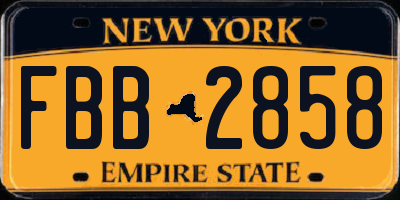 NY license plate FBB2858