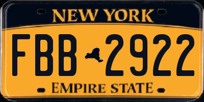 NY license plate FBB2922