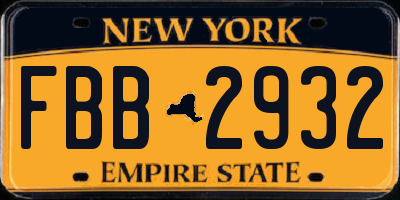 NY license plate FBB2932