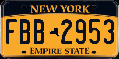 NY license plate FBB2953
