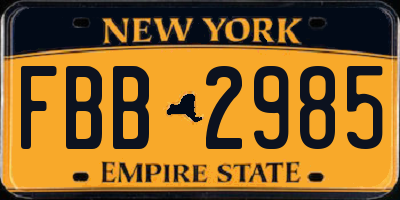 NY license plate FBB2985
