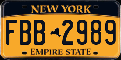 NY license plate FBB2989