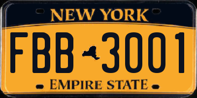 NY license plate FBB3001