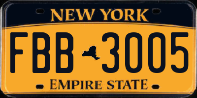 NY license plate FBB3005