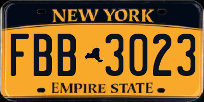 NY license plate FBB3023