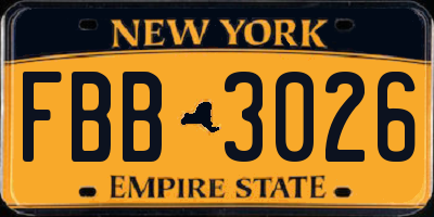 NY license plate FBB3026