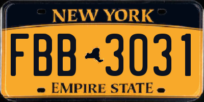 NY license plate FBB3031