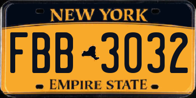 NY license plate FBB3032