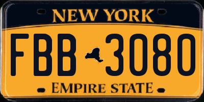 NY license plate FBB3080