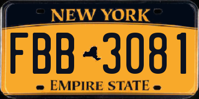 NY license plate FBB3081