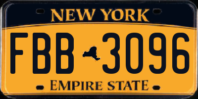 NY license plate FBB3096