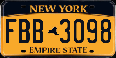 NY license plate FBB3098