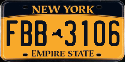 NY license plate FBB3106