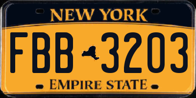 NY license plate FBB3203
