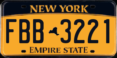 NY license plate FBB3221