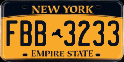 NY license plate FBB3233