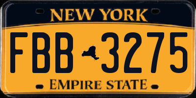 NY license plate FBB3275