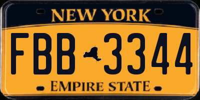 NY license plate FBB3344