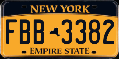 NY license plate FBB3382