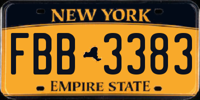 NY license plate FBB3383
