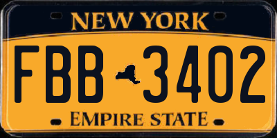 NY license plate FBB3402