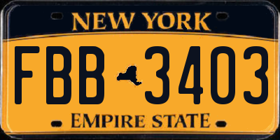 NY license plate FBB3403