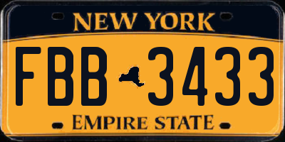 NY license plate FBB3433