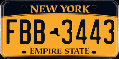 NY license plate FBB3443