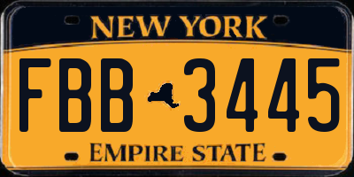 NY license plate FBB3445