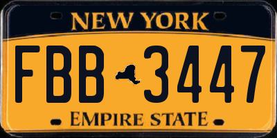 NY license plate FBB3447