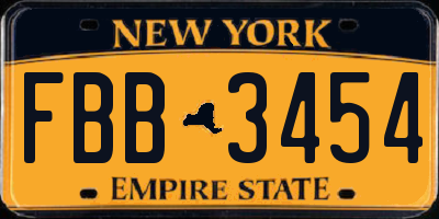 NY license plate FBB3454
