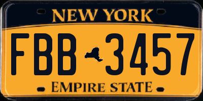 NY license plate FBB3457