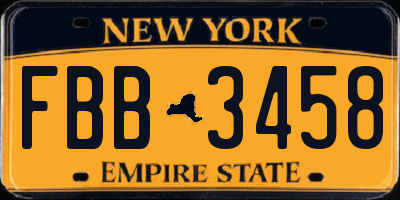 NY license plate FBB3458