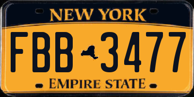 NY license plate FBB3477
