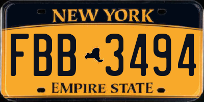 NY license plate FBB3494