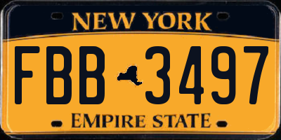 NY license plate FBB3497