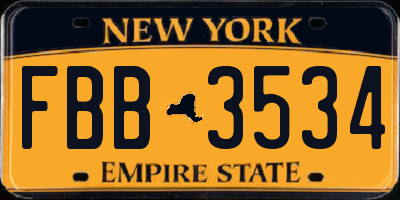 NY license plate FBB3534