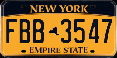NY license plate FBB3547