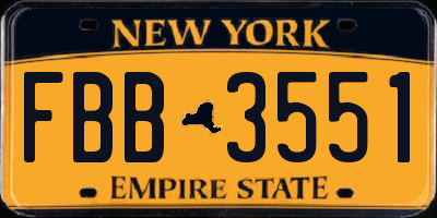 NY license plate FBB3551