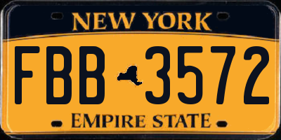 NY license plate FBB3572