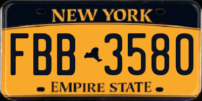 NY license plate FBB3580
