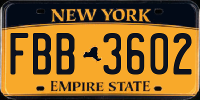 NY license plate FBB3602