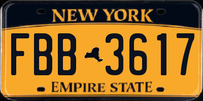 NY license plate FBB3617