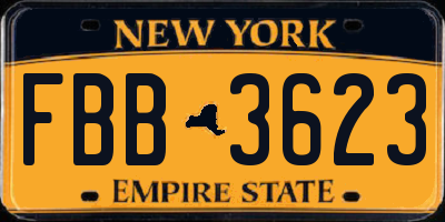 NY license plate FBB3623
