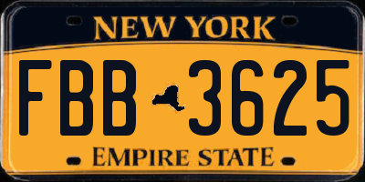 NY license plate FBB3625